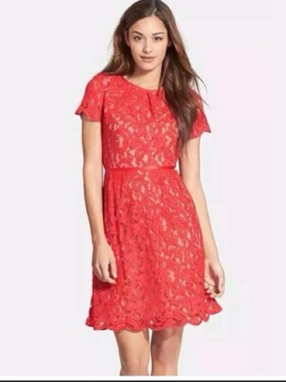Adrianna Papell Red Lace Short-Sleeve Mini Dress size 8